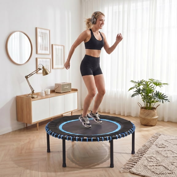 Sunrinx 40" Adult Fitness Trampoline with Bungee Ropes, 330LBS Capacity, Light Blue