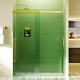 thumbnail image 1 of Sunrinx 56–60" W x 76" H Frameless Soft-Close Single Sliding Glass Shower Door, Tempered Glass Shower Door with Explosion-Proof Coating for Bathroom Brushed Gold, 1 of 13