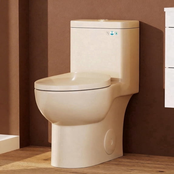 SUNRINX 12" Rough-In One-Piece Toilet, ADA 17" Height, Dual Flush 1.1/1.6 GPF, Rimless - Beige/Kahki
