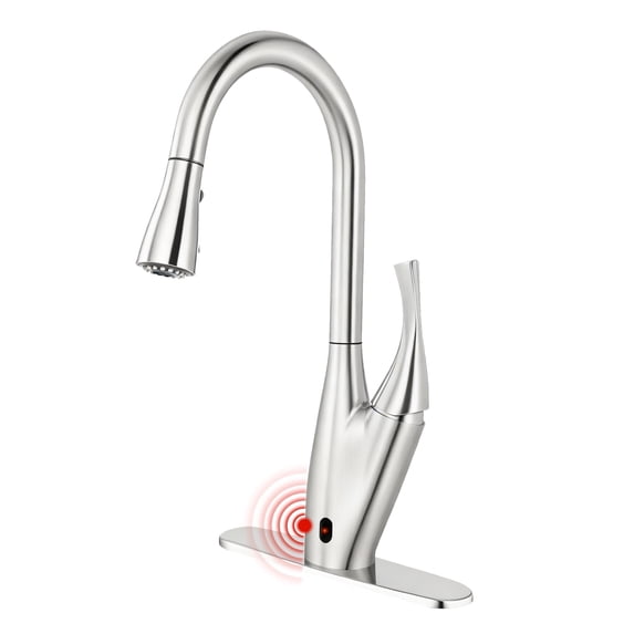 Sunrinx Motion Sensor Kitchen Faucet Touchless Pull Down Sprayer Brushed Nickel, Deck Plate