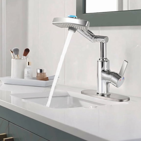 Sunrinx LED Bathroom Faucet with Temperature Display, 3 Spray Modes, 360 Rotating Spout, Brass Single Handle Vanity Sink Faucet, Chrome Finish, Anti Scald Digital Bathroom Faucet