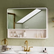 Sunrinx Modern 39"x28" Aluminium Bathroom Medicine Cabinet with Mirror, LED Lights, Bathroom Mirror with Storage, Multilevel Storage Compartments