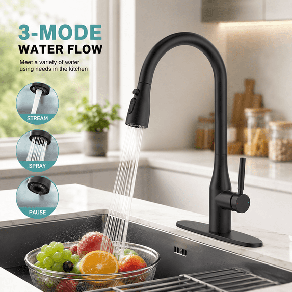 Sunrinx Touchless Kitchen Faucet, Pull Down Sprayer, SUS304, 20" Hose, 360 Swivel, Matte Black