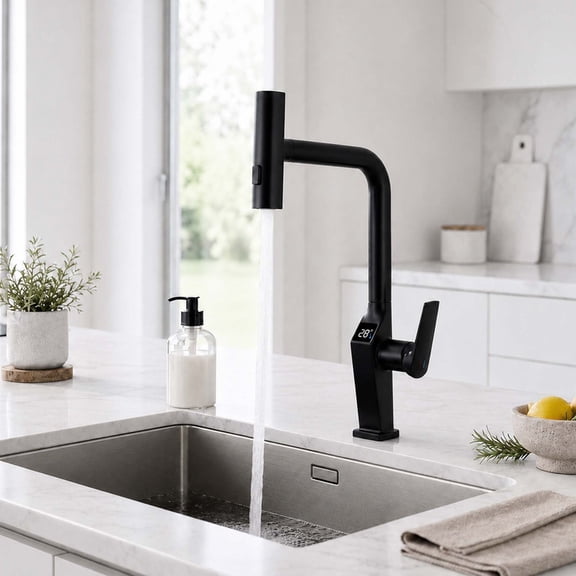 Sunrinx Touchless Kitchen Faucet with LED Temperature Display, Pull-Out Sprayer, 3 Spray Modes, 360° Swivel, Matte Black