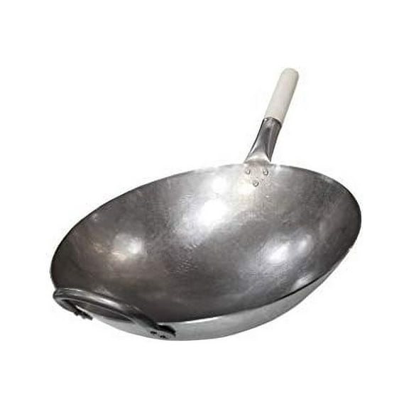 Sunrise 1.8 mm Thickness Heavy Duty Hand Hammered Carbon Steel Wok 14 inch , Round Bottom