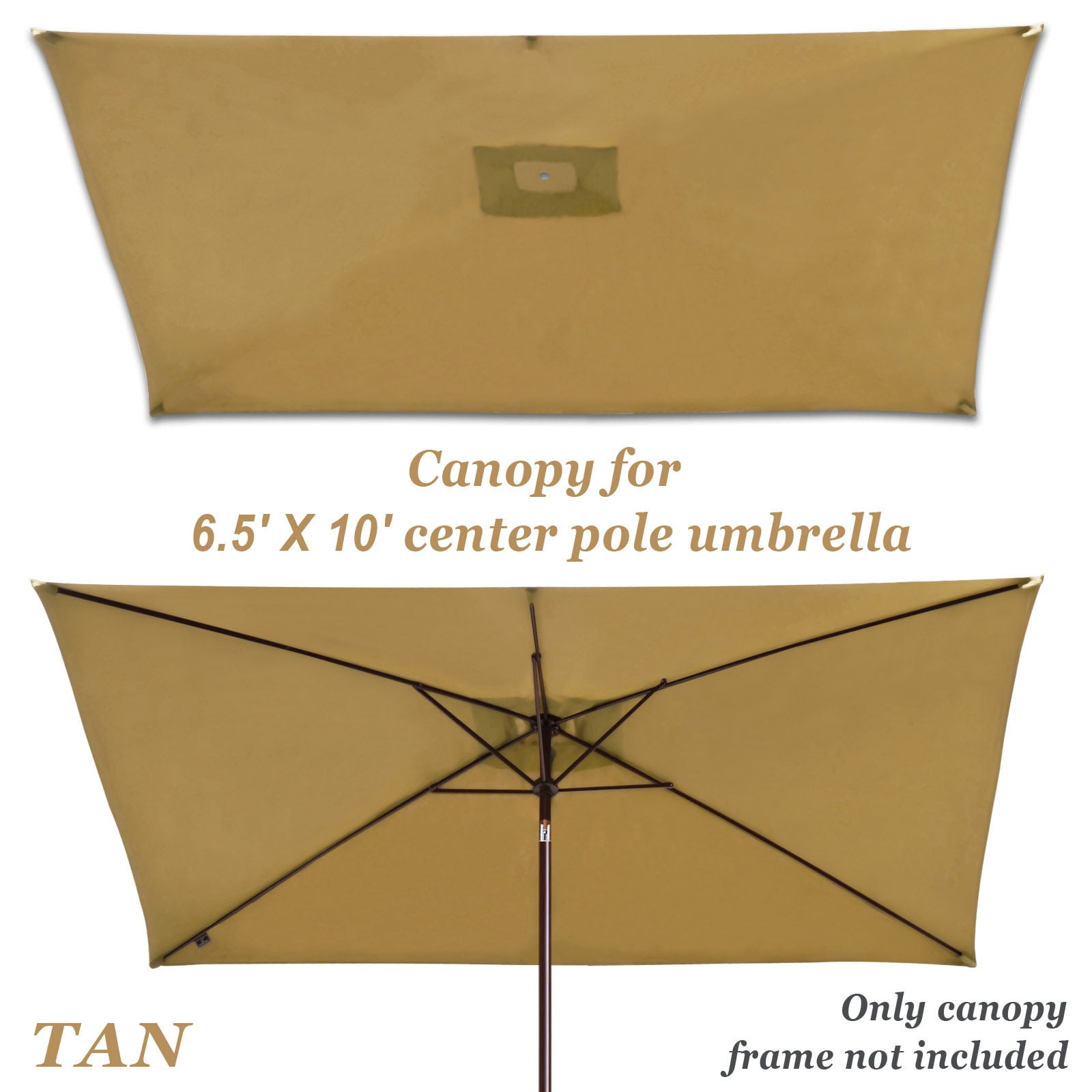 Sunrise 10 x 6.5ft 6 Ribs Outdoor, Patio Rectangle Parasol Umbrella Cover Canopy, Replacement Cover Top, Tan (Cover Only, Umbrella Frame not Included)