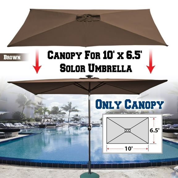 Sunrise 10 x 6.5ft 6 Ribs Outdoor, Patio Solar Rectangle Parasol Umbrella Cover Canopy, Replacement Cover Top, Brown (Cover Only, Umbrella Frame not Included)