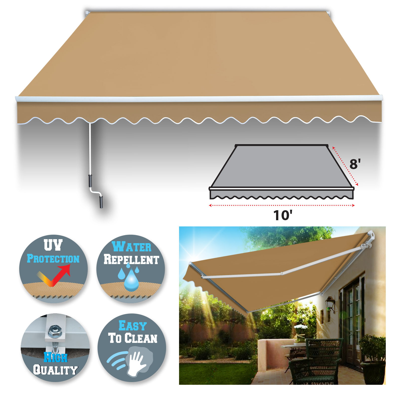Sunrise 10' x 8' Manual Retractable Patio Deck Awning Cover