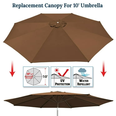 Sunrise 10ft 8 Ribs Outdoor, Patio Umbrella Cover Canopy, Replacement Cover Top, Brown (Cover Only, Umbrella Frame not Included)