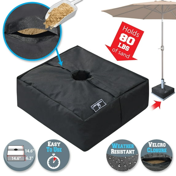 Sunrise 14.6"x14.6" Square Sand Umbrella Base Weight Bag, Up to 80 lbs sands, Secure for Outdoor Patio, Offset and Cantilever Umbrellas, Heavy Duty Polyester, Black