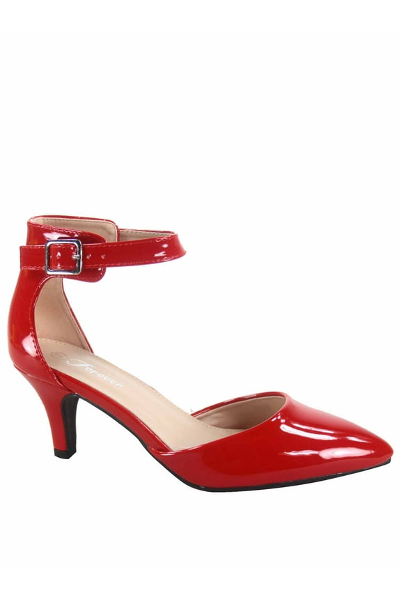 Sunrise-37 Women's Ankle Strap Buckle Pointy Toe Stiletto Low Heel Pumps Shoes