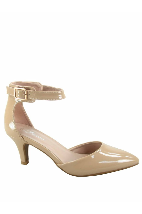 Sunrise-37 Women's Ankle Strap Buckle Pointy Toe Stiletto Low Heel Pumps Shoes