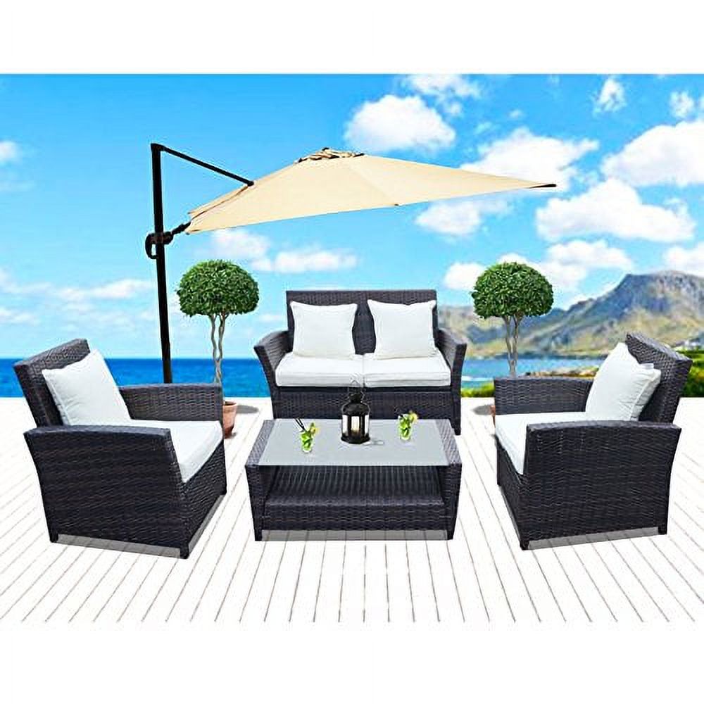 Sunrise 4 Piece Outdoor Patio Furniture Sets, Wicker Sofa Outdoor Garden Lounge Chair & Coffee Table, Brown - image 1 of 7