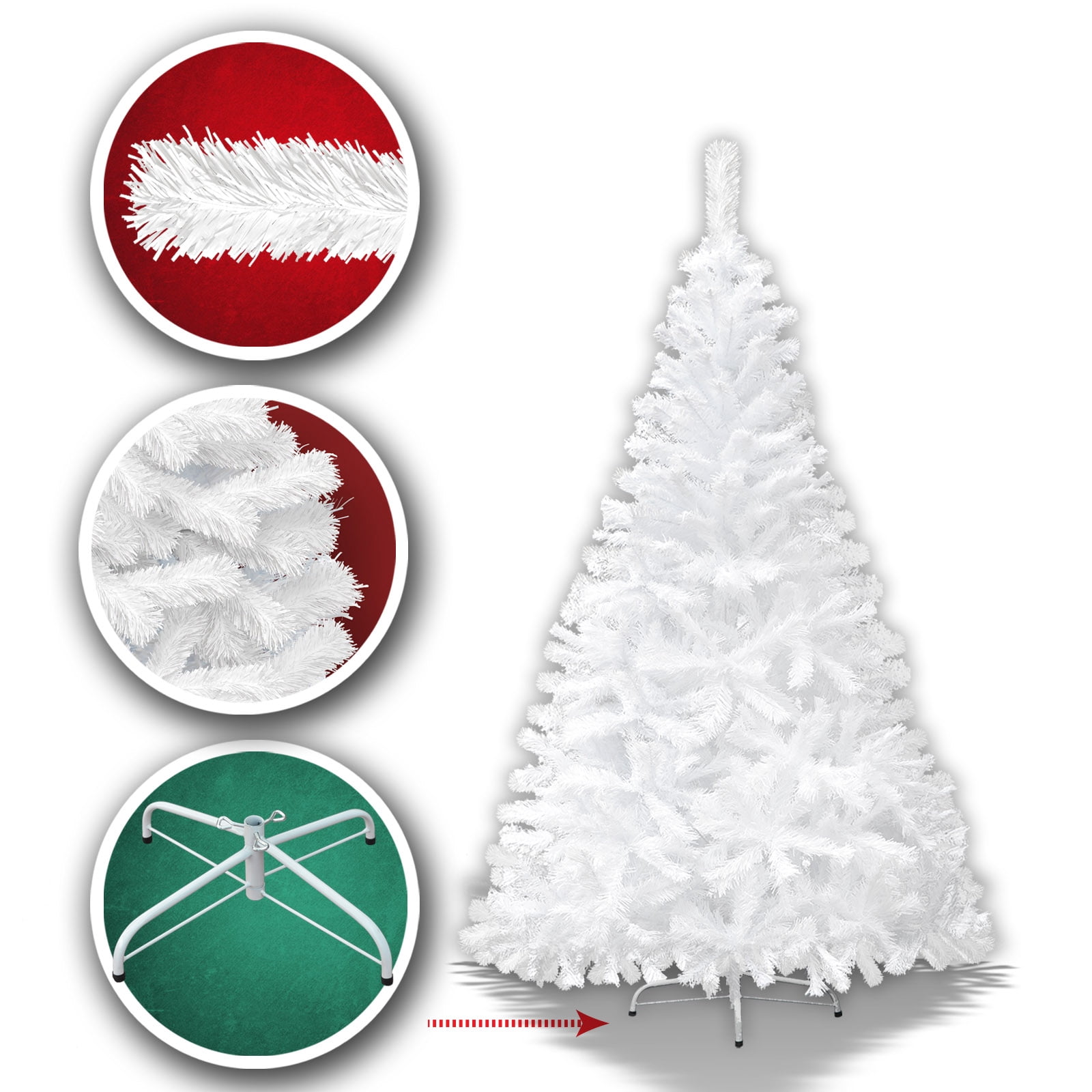 Sunrise 4 Sizes Artificial Christmas Tree w/Metal Stand,Easy Assembly, White (6 Ft)
