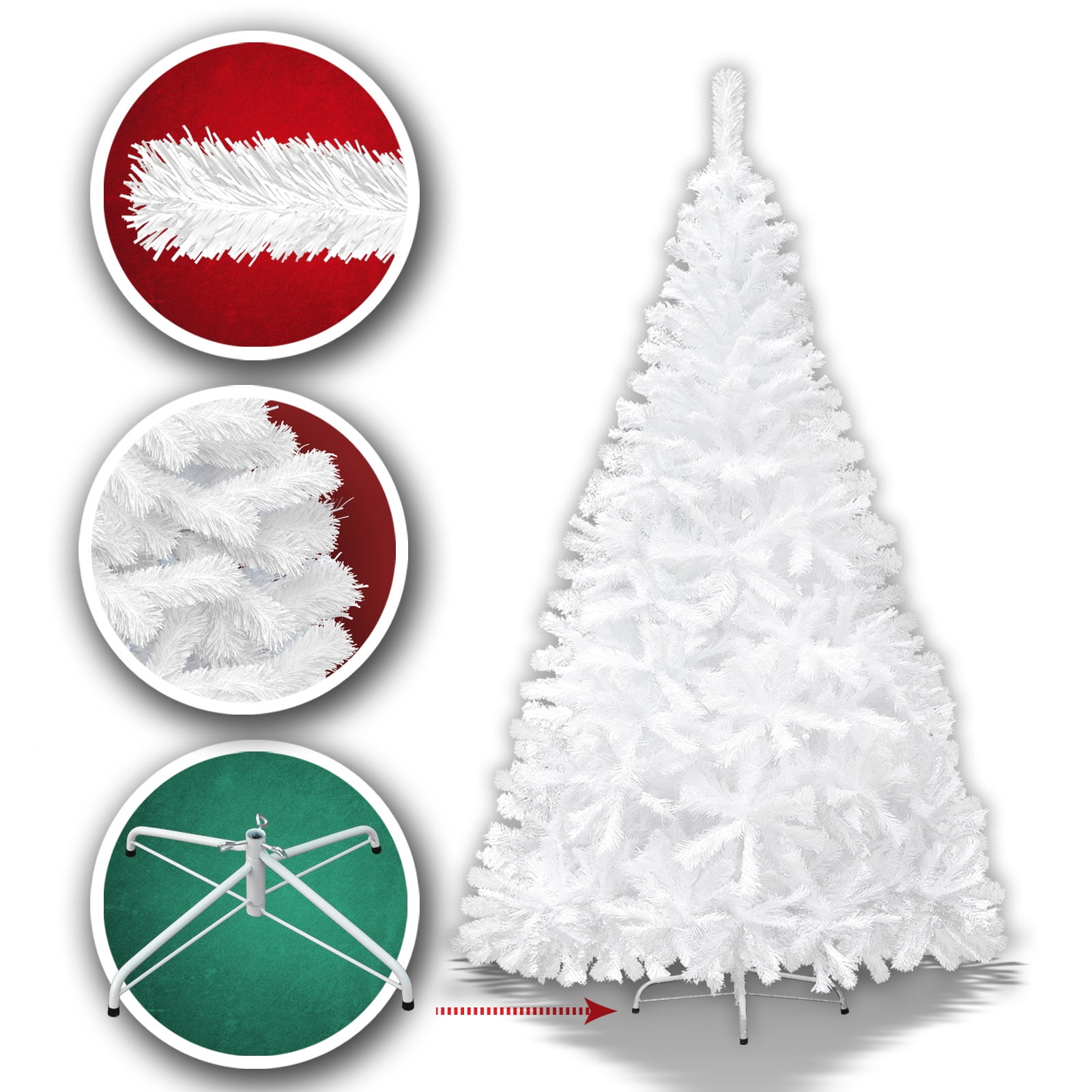 Sunrise 4 Sizes Artificial Christmas Tree w/Metal Stand,Easy Assembly, White (7 Ft)
