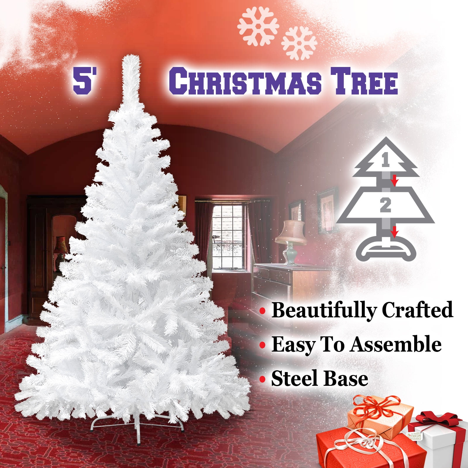Sunrise 5' Artificial Classic Pine Christmas Tree with Metal Stand (White)