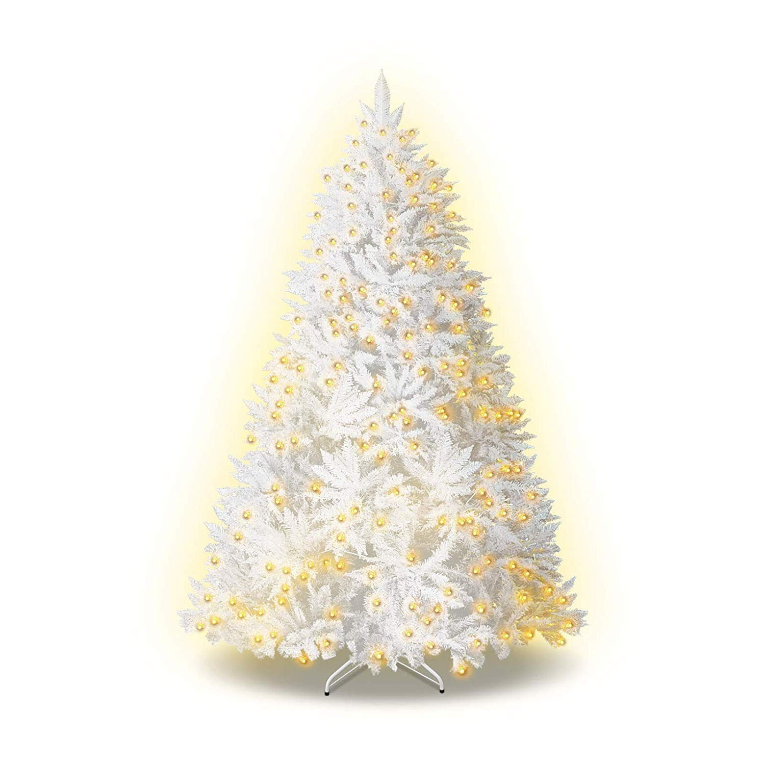 Sunrise 6.5 Artificial Christmas Tree with Metal Stand Full Tree Xmas Holiday (6.5' with 650 Clear Lights and 1880 Tips) White