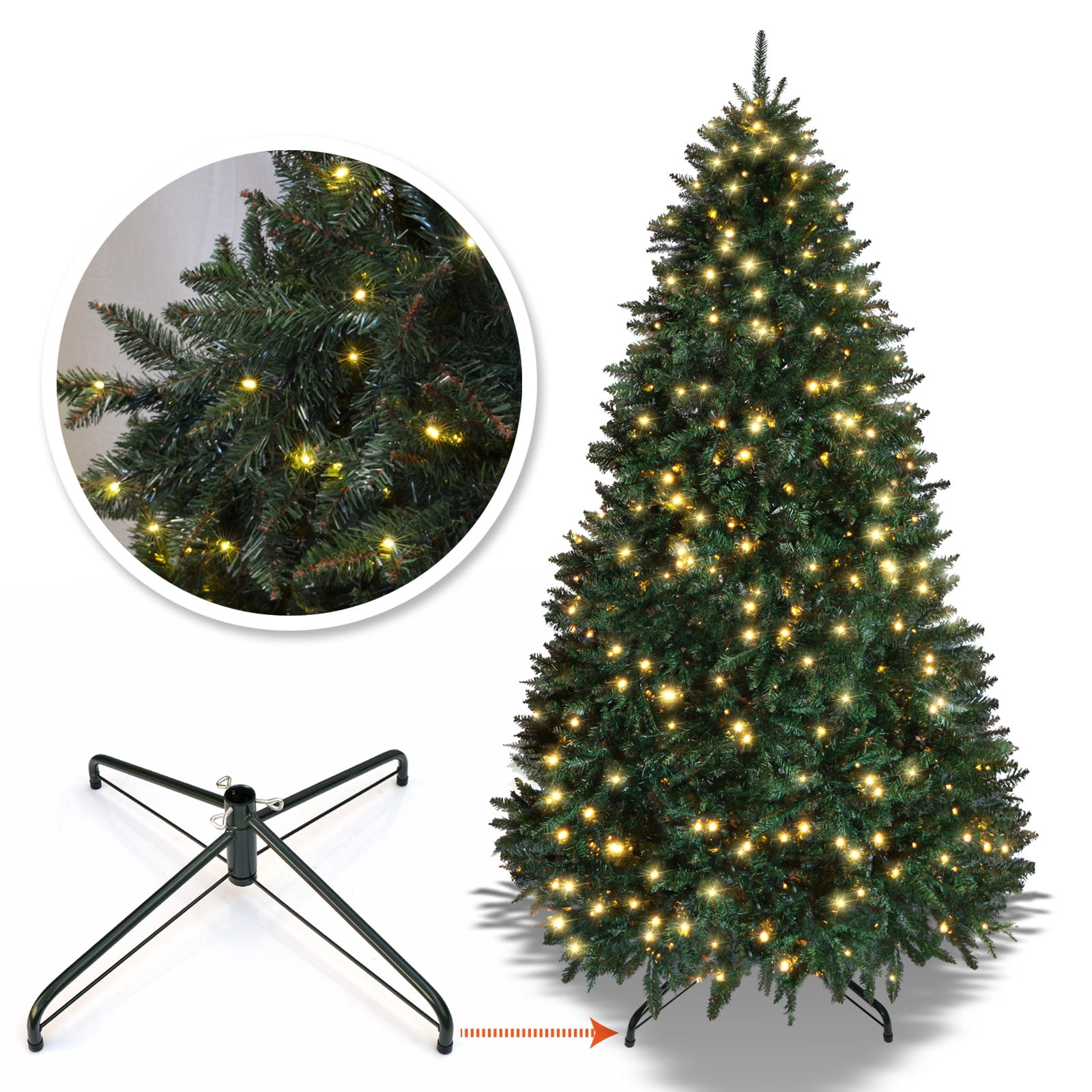 Sunrise 7 Artificial Christmas Tree with Metal Stand Full Tree Xmas Holiday (7' with 700 Clear Lights and 2154 tips) Green
