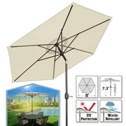 Sunrise 8' Outdoor Patio Umbrella Garden Parasol Market Sunshade with Tilt and Crank, 6 Ribs (Ecru)