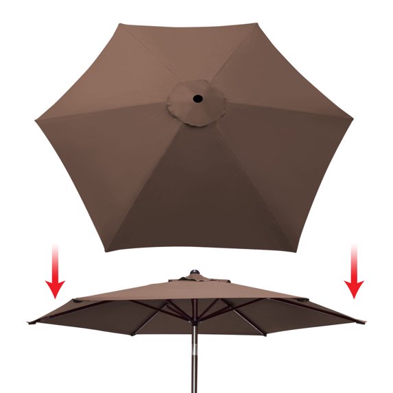 Sunrise Umbrella 9ft x 9ft 6-Rib Brown Patio Umbrella Canopy, UV Protective Polyester