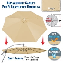 Sunrise 9ft 8 Ribs Outdoor, Patio Cantilever, Hanging Umbrella Cover Canopy, Replacement Cover Top, Beige (Cover Only, Umbrella Frame not Included)