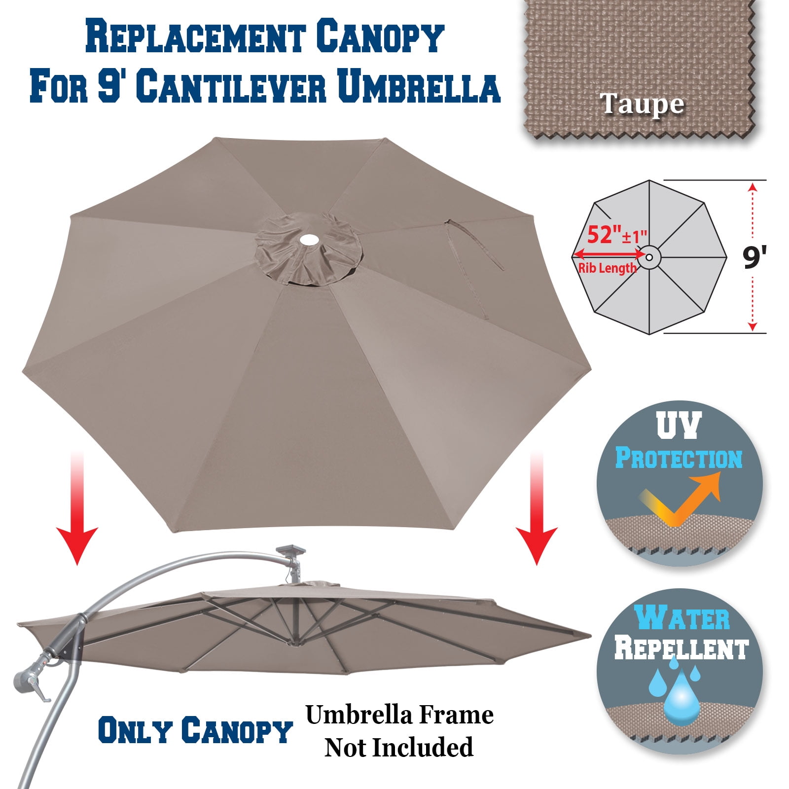 Sunrise 9ft 8 Ribs Outdoor, Patio Cantilever, Hanging Umbrella Cover ...