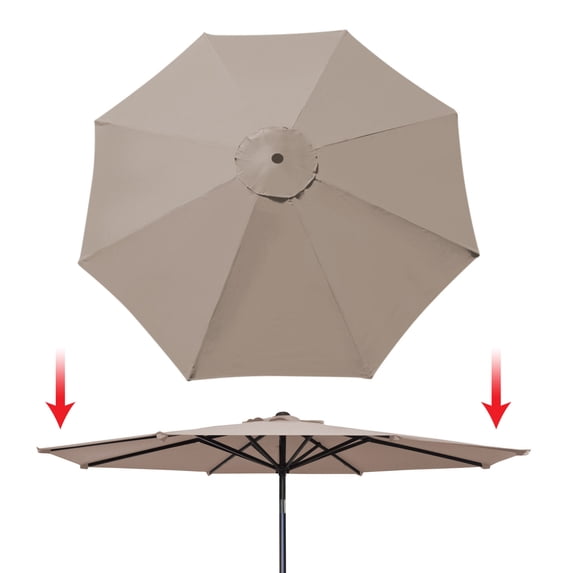 Sunrise Umbrella 9’ x 9' 8 Rib Taupe Patio Umbrella Canopy, UV Protective Polyester