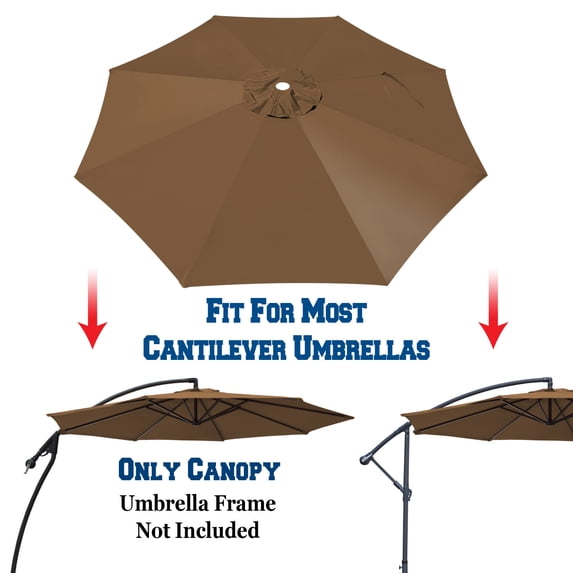 Sunrise 9ft, 8rib Umbrella Top Cover Canopy Patio Replacement Canopy Outdoor (Brown, Cover Only Frame not Included)