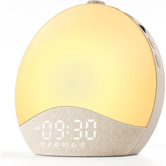 Sunrise Alarm Clock for Bedroom, White Noise Sound Machine, 26 Soothing Sounds, 17 Night Lights, Bluetooth Speaker, Music-Sync Lights, Wake Up Sunlight for Heavy Sleepers, Adults, Kids - Natural