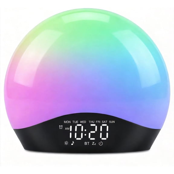 Sunrise Alarm Clock for Bedrooms with White Noise Sound Machine, Wake Up Light Clocks Heavy Sleepers & Kids, Dual Alarms, Nightlight, Sleep Timer, Bluetooth Speaker, Hatch-Style