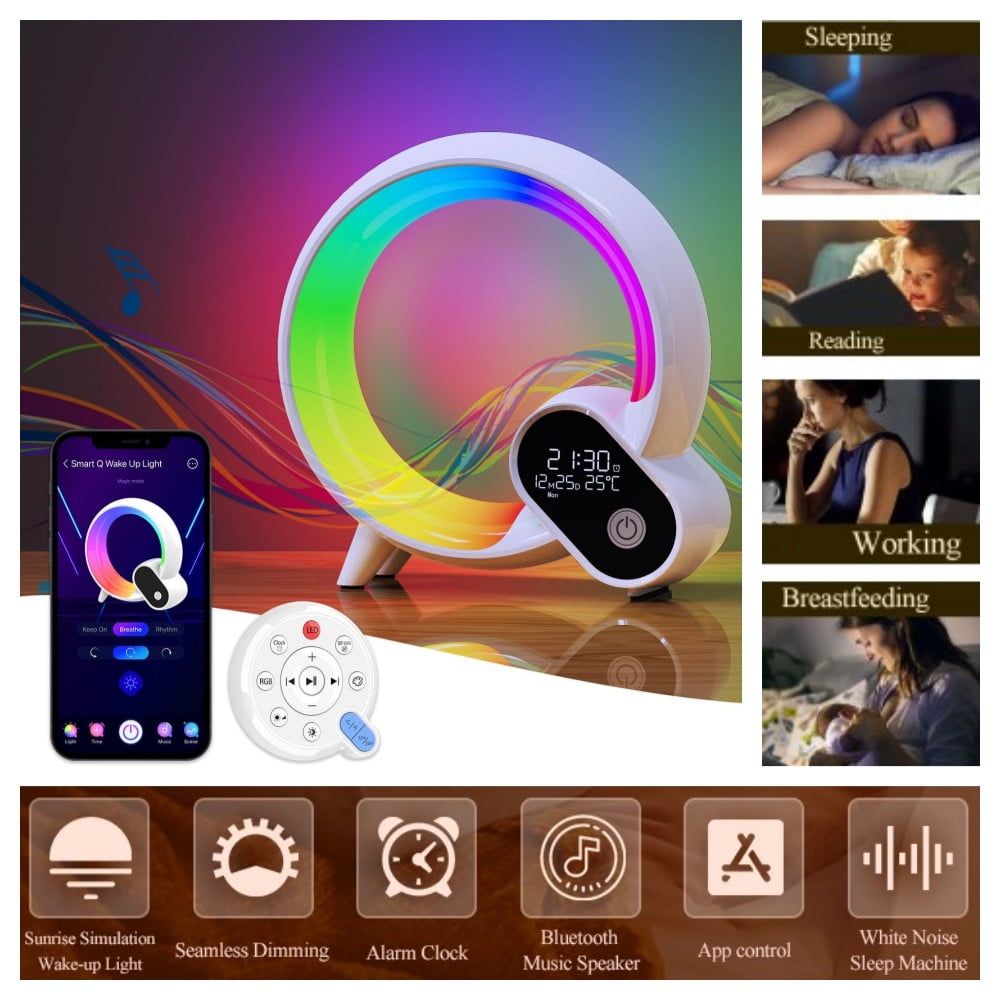 Sunrise Alarm Clock Bluetooth Speaker Wake Up Light with APP & Remote Control, MultiColor Night