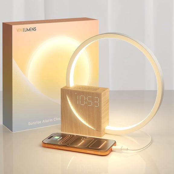 Sunrise Alarm Clock for Heavy Sleepers Adults, Wake-up Light, Sleep Aid 10 White Noise Sound Machines with 30/60/90 Timer, 3 Level Dimmable Touch Table Lamp with Snooze USB Charger Port