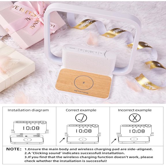 Sunrise Alarm Clock for Heavy Sleepers,Touch Desk Lamps for Nightstand with Wireless Charger Station for iPhone/Samsung,Sound Machine,Wake Up Light/Snooze/Timer/10 Natural Sounds/3 Dimmable