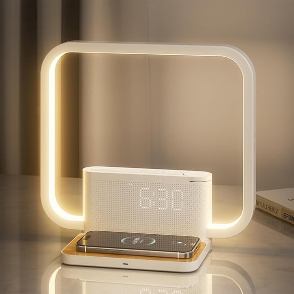 Sunrise Alarm Clock for Heavy Sleepers,Touch Lamps for Nightstand with Wireless Charger Station for iPhone/Samsung,Sound Machine,Wake Up Light with Snooze/Timer/10 Natural Sounds/3 Dimmable
