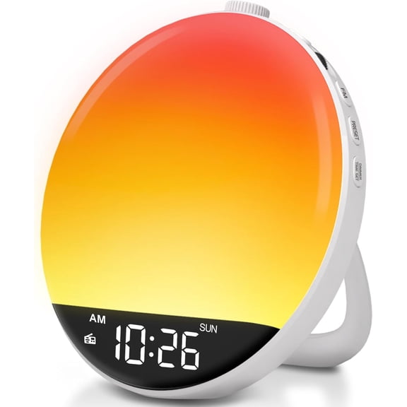 Sunrise Alarm Clock Radio for Bedroom with Bluetooth Speaker | Wake up Light Alarm Clock for Kids Adults, Digital FM Radio with Sleep Timer, Dimmable RGB Night Light, Small Gifts