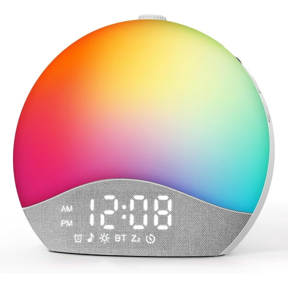 Sunrise Alarm Clock Sound Machine, Upgraded Backlit Buttons, 26 Soothing Sounds, White Noise Machine Night Light, Bluetooth Speaker Wake Up Light for Bedroom, Heavy Sleeper, Adults, Kids