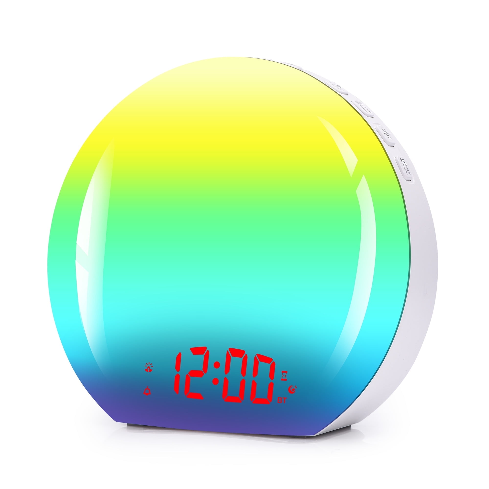 SZELAM LED Sunrise Alarm Clock, White Bluetooth Speaker, 9 Colour Atmosphere Lights, Snooze Function