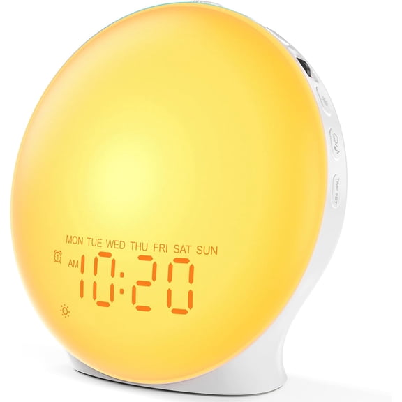 Sunrise Alarm Clock White Noise Machine with 25 Nature Sleep Sounds, Fully Dimmable Clock for Bedrooms, Heavy Sleepers, 17 Light Modes, Bluetooth Speaker
