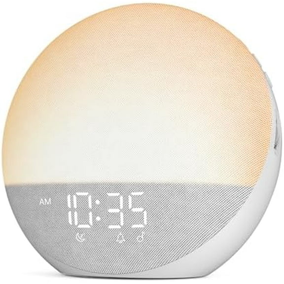 Sunrise Alarm Clock White Noise Machine: Natural Wake Up Light - Dimmable Clock with Bluetooth Speaker for Bedroom - 25 Sleep Sounds for Baby Adults Kids Frost White