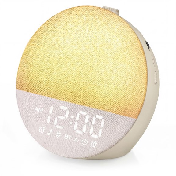 Sunrise Alarm Clock White Noise Machine | Natural Wake-Up Light for Bedroom with 30 Soothing Sleep Aids, Bluetooth Speaker, Dimmable Clock, Screen-Free Design for Baby Adults Kids-Khaki