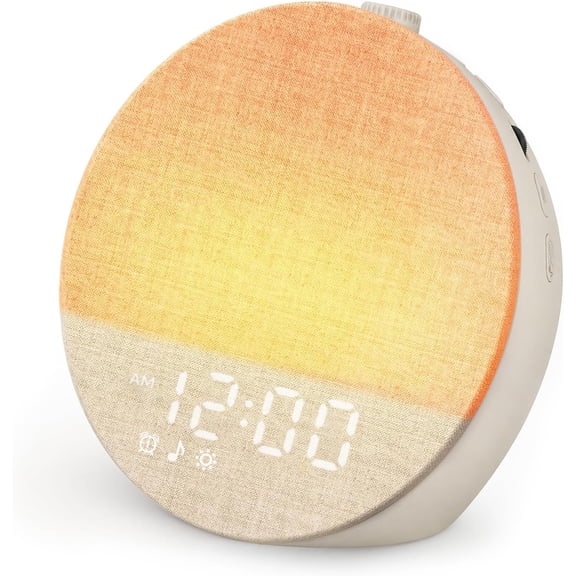 Sunrise Alarm Clock White Noise Machine | Natural Wake-Up Light for Bedroom with 30 Soothing Sleep Aids, Bluetooth Speaker, Dimmable Clock, Screen-Free Design for Baby Adults -Khaki