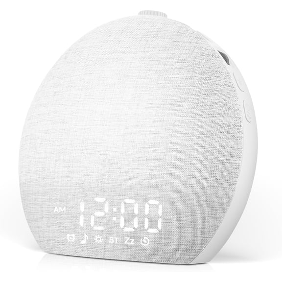 Sunrise Alarm Clock White Noise Sound Machine for Bedroom | Natural Wake-Up Light with 30 Soothing Sleep Aids, Bluetooth Speaker, Dimmable Clock, Screen-Free Design for Baby Adults Kids-White