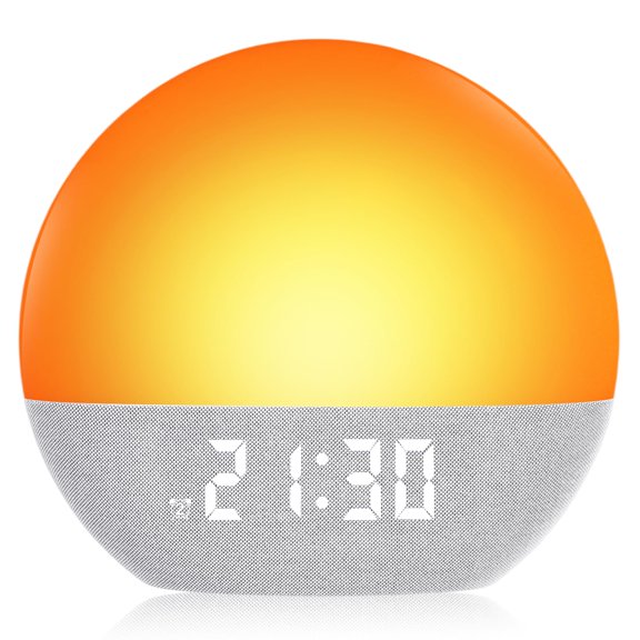 Sunrise Alarm Clock, White Noise Sound Machine, Gentle Alarm Clocks for Bedrooms, Natural Linen, 24 Soothing Sounds, 17 Night Lights, Dimmable Clock, Dual-Alarm for Heavy Sleepers