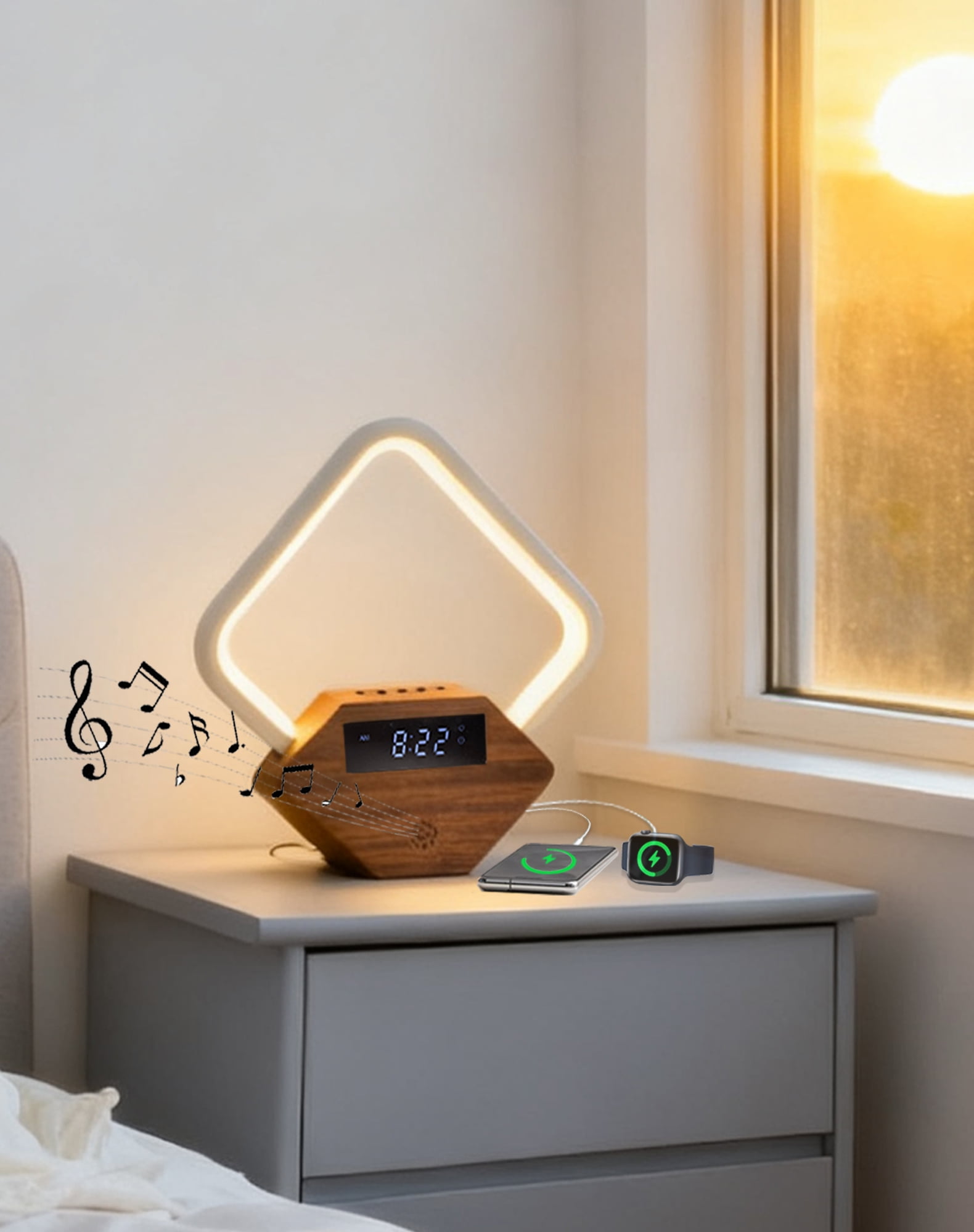 Sunrise Alarm Clock with White Noise Sound Machine, Wake Up Light for Bedrooms Heavy Sleepers Adults,Rain Thunderstorm Ocean Sleep Sounds,Bedside Lamps with Fast Charger USB C,Gift for Kid Baby