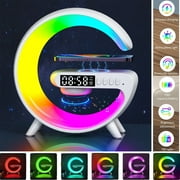 Bluetooth Speaker Alarm Clock, Clock Radio with Wireless Charging, Interesting and Interactive Lighting Mode with Led Display Screen (White)