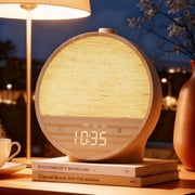 Wood Grain Sunrise Alarm Clock with Wake Up Light, White Noise Sound Machine, Dual Alarms for Heavy Sleepers, 10 Natural Sounds, RGB Mood Light, Dimmable Bedside Night Lamp for Bedroom