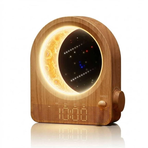 Sunrise Alarm Clocks for Bedrooms, Stepless Dimmable Moon Lamp Dual Alarm Clock with 12 Levels Volume for Heavy Sleepers, 10 Natural Sounds with 30/60/90mins Timer