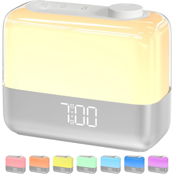 Sunrise Alarm Clocks,Digital Smart Alarm Clock for Bedroom with Wake-up Light,RGB Ambient Night Light,9-Mins Snooze,6 Natural Sounds,7 Volume,Rechargeable Battery, Dual Loud Alarms for Heavy Sleepers