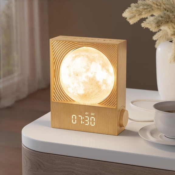 Sunrise Alarm Clocks for Heavy Sleepers,Rotatable Moon Light with Gentle Wake-Up,Clock Night Lamp for Bedrooms - Snooze,10 Light Effects,10 Nature Sounds,15 Ringtones for Adults,Kids,Nursery