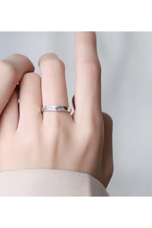 Couple Rings Set Mountain Shaped Matching Bands for Him and Her Sunrise Early Moon Antithetical Design Rings with Drop